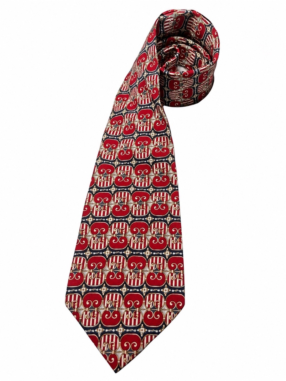 Vintage Metropolitan Museum of Art Silk Tie Red Blue Baroque Scroll Necktie